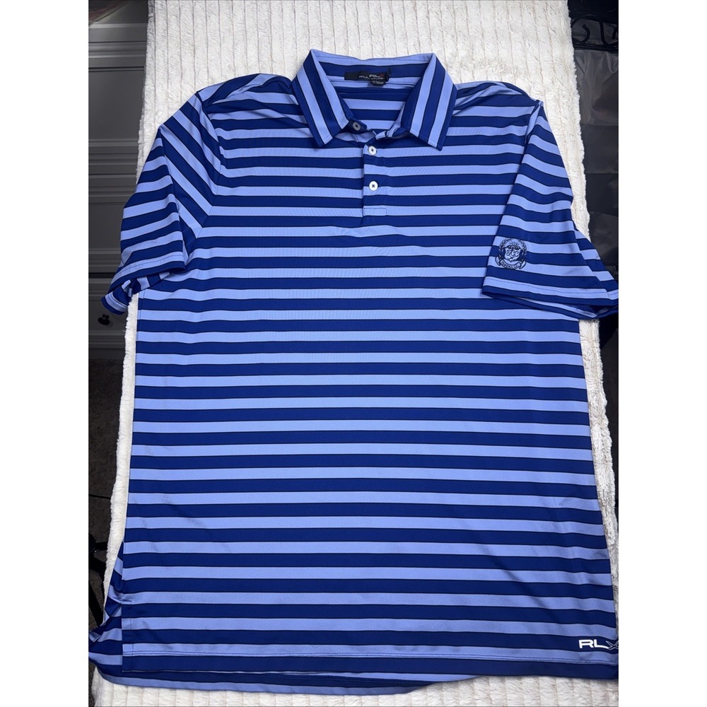 RLX Ralph Lauren Golf Polo Shirt Mens XL Blue Striped Wicking Short Sleeve NWOT